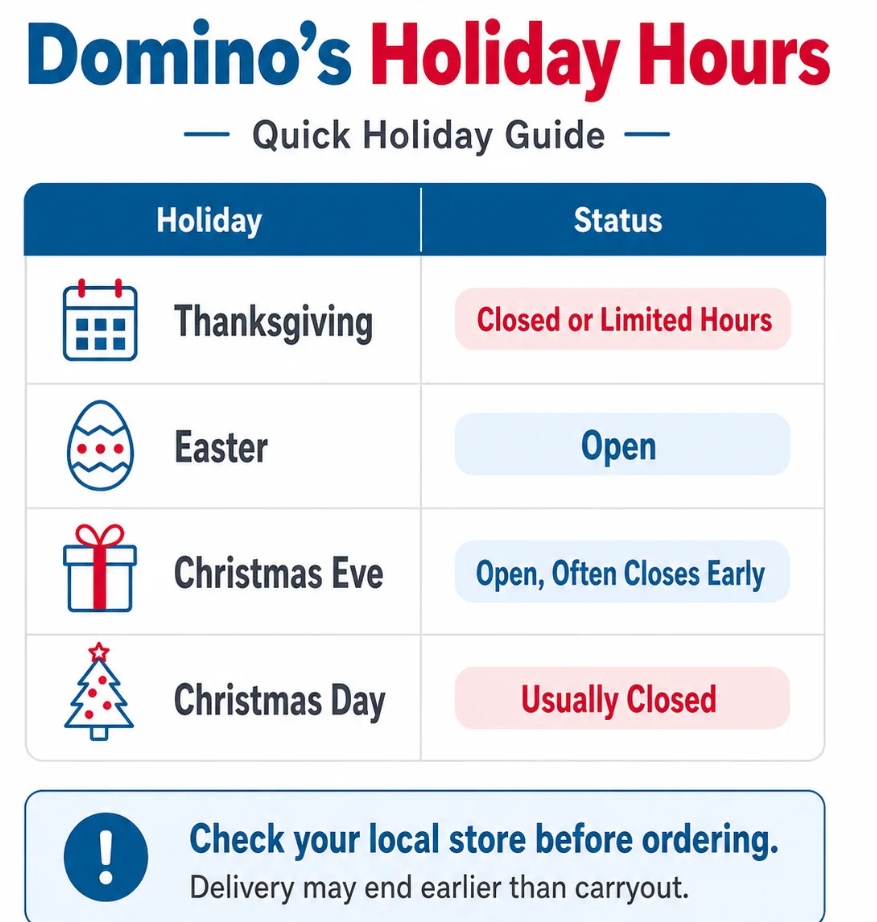 Is Domino's Open on Easter holiday hours at Domino's USA